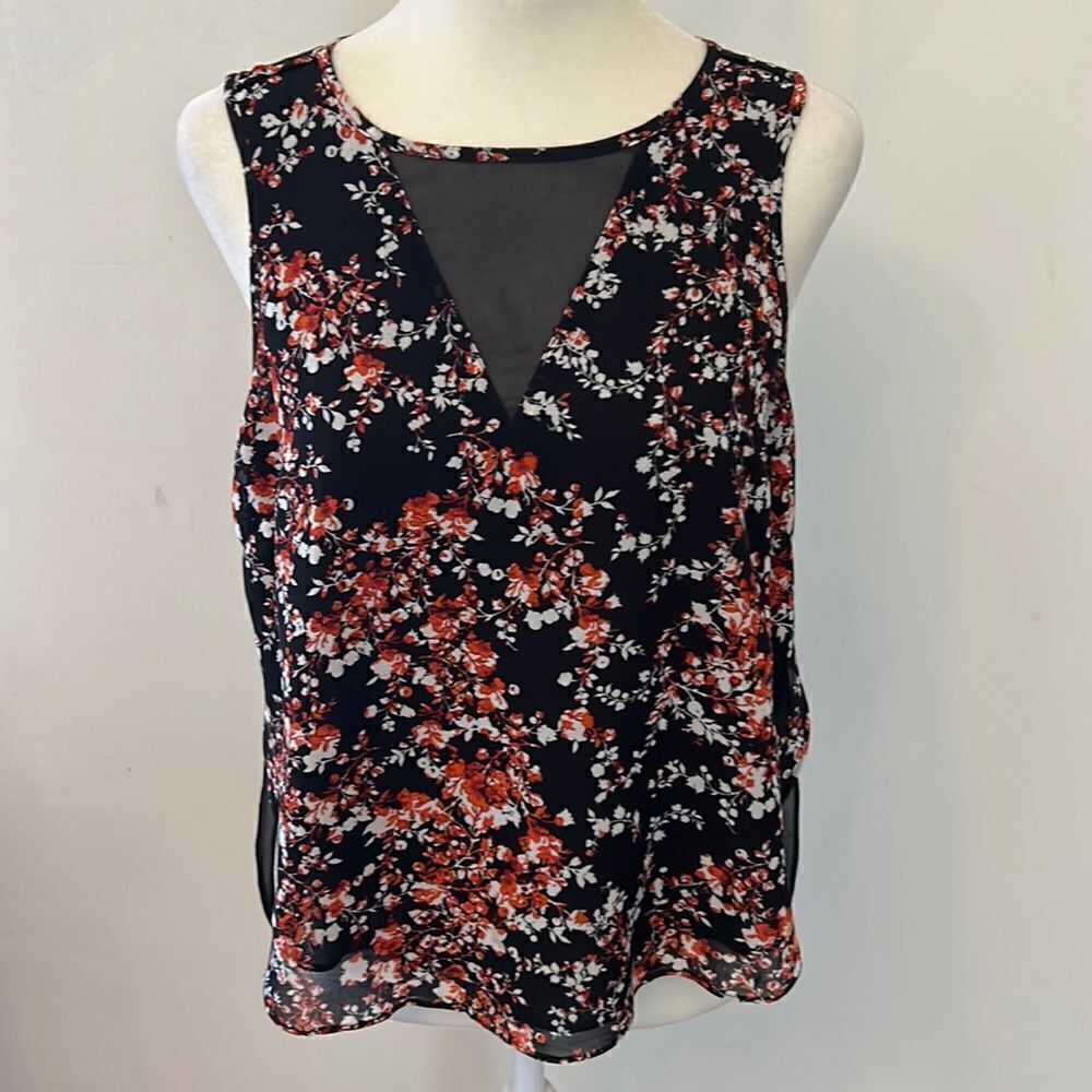 1. State black floral sheer sleeveless blouse Size S